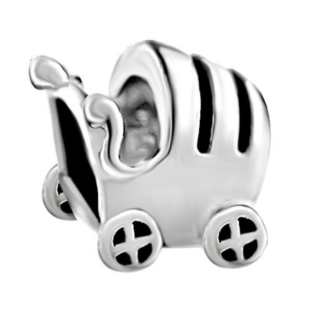 Pugster Baby Buggy Stroller Silver Plate Charm, Gift for New Mom - Fits Pandora